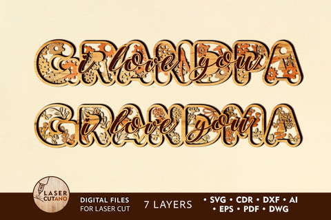 GRANDMA GRANDPA Laser Cut Wood & Paper Cut Template SVG LaserCutano 