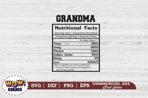 Grandma nutrition facts svg, Granny nutritional facts svg, nutritional facts, nutrition chart, funny quotes svg SVG Wowsvgstudio 