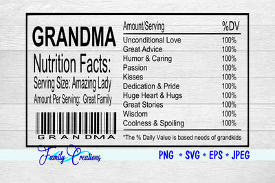 Grandma Nutrition Label SVG Family Creations 