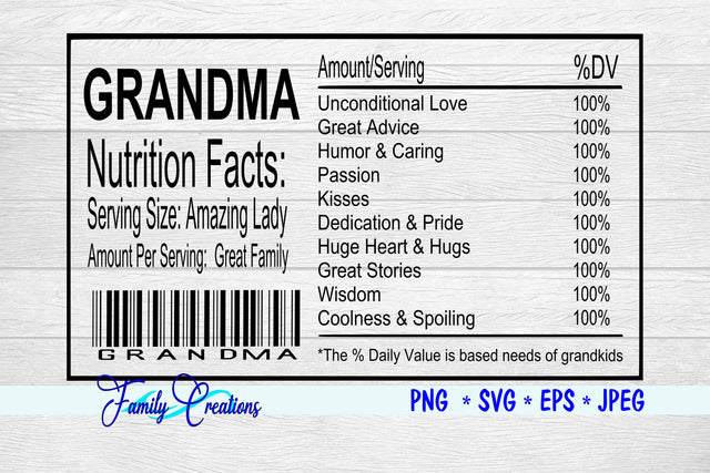 Grandma Nutrition Label SVG Family Creations 