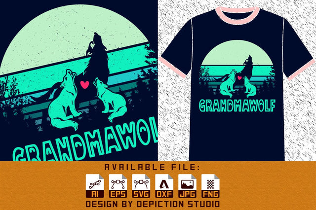 Grandmawolf Mother's Day T-Shirt, Retro Vintage Mother's Day Shirt, Mother Wolf T-Shirt Print Template Sketch DESIGN Depiction Studio 