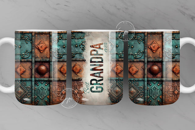 Grandpa Mug, Rusty Metal Mug, 3D Metallic Wrap, Fathers Day Mug, Copper, Teal, Bronze, Best Grandpa Mug, Digital, 15 oz and 11 oz Mug Sublimation Syre Digital Creations 