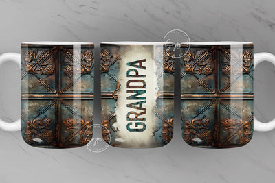 Grandpa Mug, Rusty Metal Mug, 3D Metallic Wrap, Fathers Day Mug, Copper, Teal, Bronze, Best Grandpa Mug, Digital, 15 oz and 11 oz Mug Sublimation Syre Digital Creations 