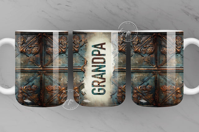 Grandpa Mug, Rusty Metal Mug, 3D Metallic Wrap, Fathers Day Mug, Copper, Teal, Bronze, Best Grandpa Mug, Digital, 15 oz and 11 oz Mug Sublimation Syre Digital Creations 