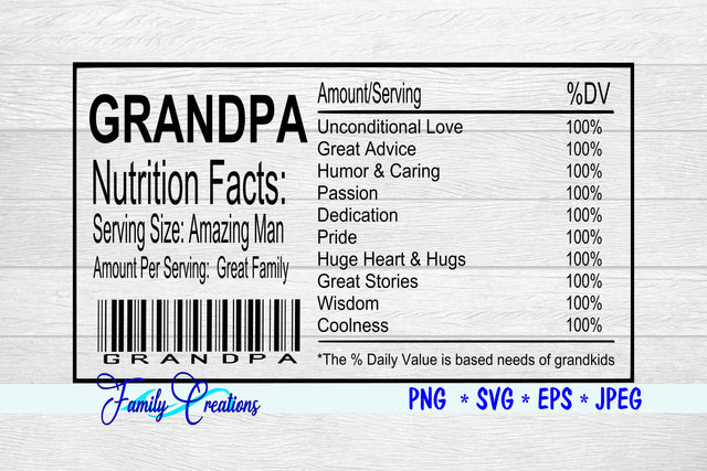 Grandpa Nutrition Label SVG Family Creations 