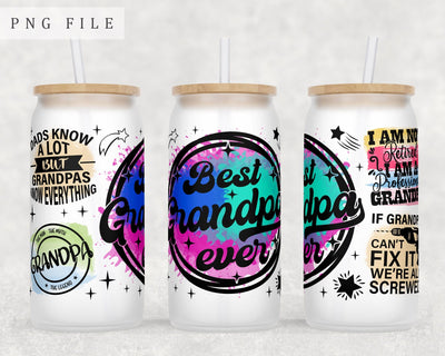 Grandpa Quotes Libbey Glass Can Wrap, 16oz Glass Can Sublimation Design, Grandpa Sayings Glass Can PNG File Sublimation HappyDesignStudio 