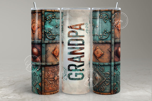 Grandpa Tumbler, Rusty Metal Tumbler, 3D Metallic Abstract Wrap, Fathers Day Tumbler, Copper, Teal, Bronze, 20 oz Skinny Tumbler, Digital Sublimation Syre Digital Creations 