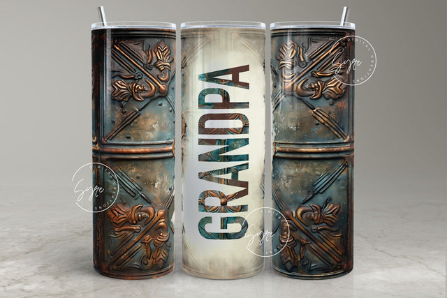Grandpa Tumbler, Rusty Metal Tumbler, 3D Metallic Abstract Wrap, Fathers Day Tumbler, Copper, Teal, Bronze, 20 oz Skinny Tumbler, Digital Sublimation Syre Digital Creations 