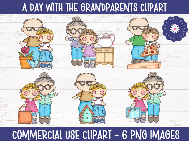 Grandparents Day Clipart Set - DIY Crafts, Teaching Resources, Parent Gifts - A Day with the Grandparents Clipart Set Sublimation Digital Clipart Deals 