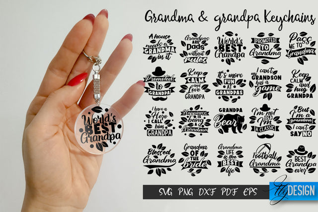 Grandparents Keychain SVG Bundle | Grandma & Grandpa SVG SVG Fly Design 