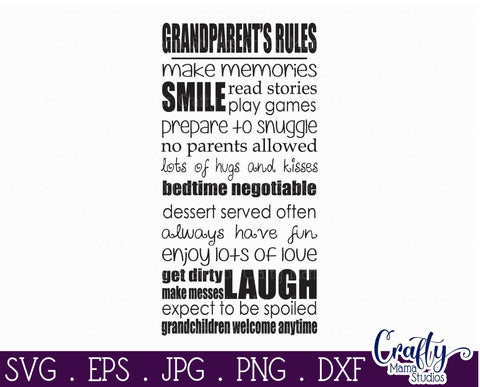 Grandparent's Rules SVG - Grandma Svg - Grandpa Svg - Grand Kids SVG Crafty Mama Studios 