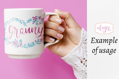 Granny in floral heart sublimation design Sublimation Amorclipart 