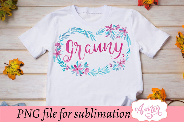 Granny in floral heart sublimation design Sublimation Amorclipart 