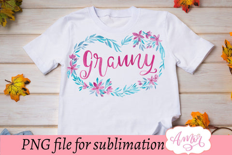 Granny in floral heart sublimation design Sublimation Amorclipart 