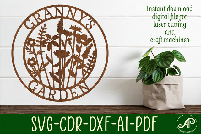 Granny's Garden sign svg laser cut template SVG APInspireddesigns 