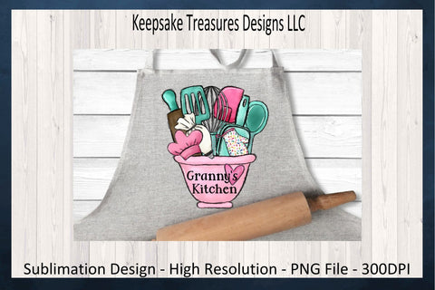 Granny's Pink Kitchen Bowl, Sublimation PNG Printable, Hand Drawn, Xmas Gift Ideal, PNG Sublimation Design, DIY Grandma Gift Sublimation Keepsake Treasures Designs LLC. 