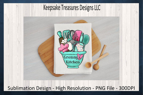 Granny's Teal Kitchen Bowl Sublimation PNG, Hand Drawn Sublimation Design, Christmas Gift Ideal, Tea Towel PNG, Digital Download Sublimation Keepsake Treasures Designs LLC. 