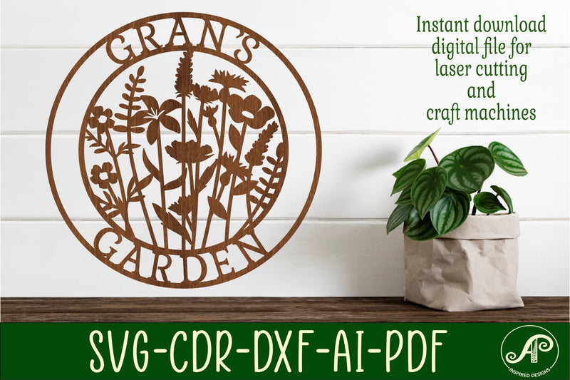Gran's Garden sign svg laser cut template SVG APInspireddesigns 
