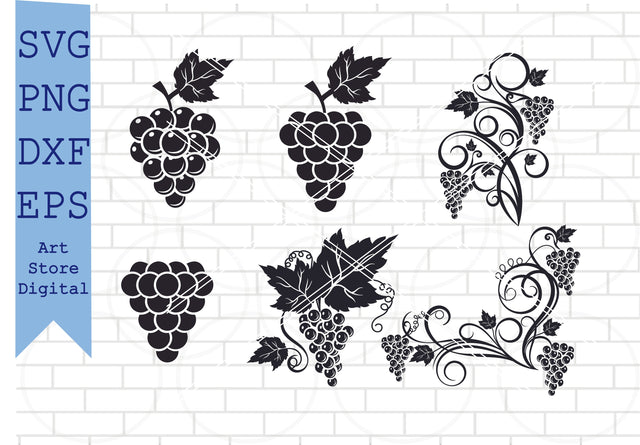 Grape Leaves Svg Bundle, Grape Svg, Vine Svg, Grape Vector, Grape Silhouette Svg, Png, Dxf, Eps Cut Files SVG Artstoredigital 