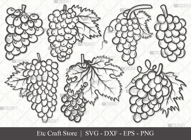 Grapes Outline SVG Cut File | Grape Svg | Grape Vine Svg | Grapevine Svg | Hopped Up Svg | Grape Bundle | Summer Fruit SVG | Eps | Dxf | Png SVG ETC Craft 