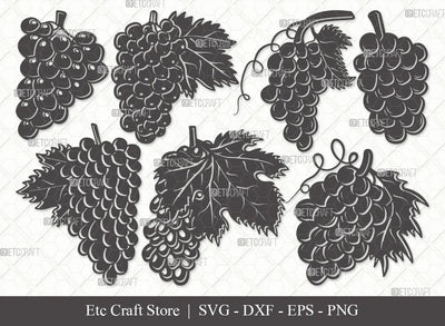 Grapes Silhouette SVG Cut File | Grape Svg | Grape Vine Svg | Grapevine Svg | Hopped Up Svg | Grape Bundle | Summer Fruit SVG | Eps | Dxf | Png SVG ETC Craft 