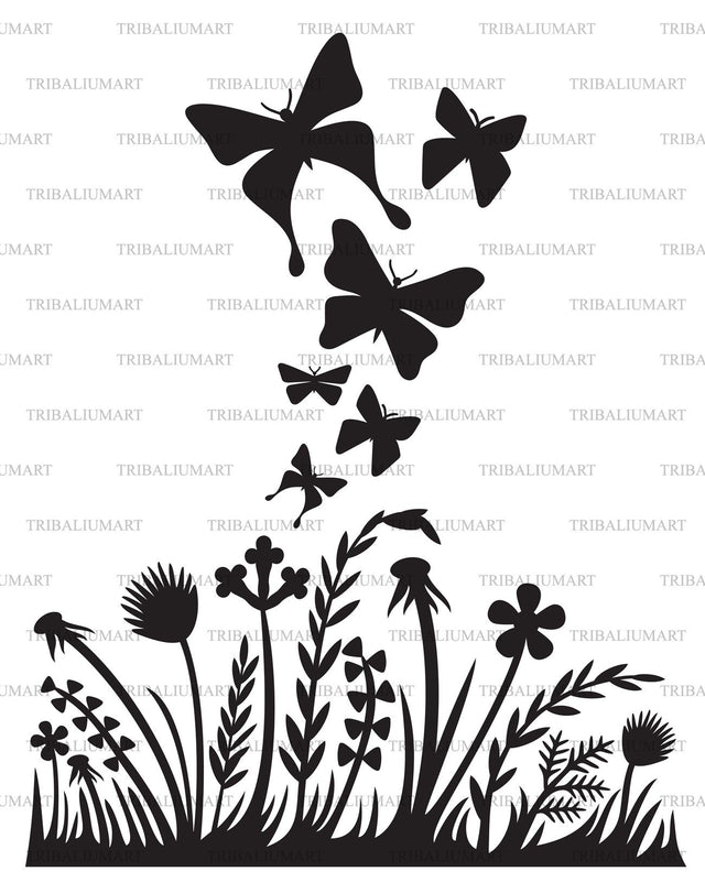 Grass, flowers and butterflies SVG TribaliumArtSF 