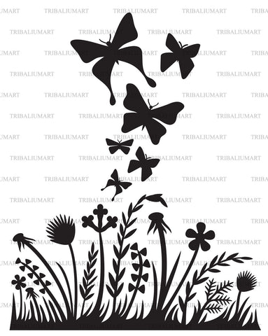 Grass, flowers and butterflies SVG TribaliumArtSF 