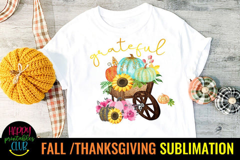 Grateful-Fall Thanksgiving Sublimation Design-Sublimation Sublimation Happy Printables Club 