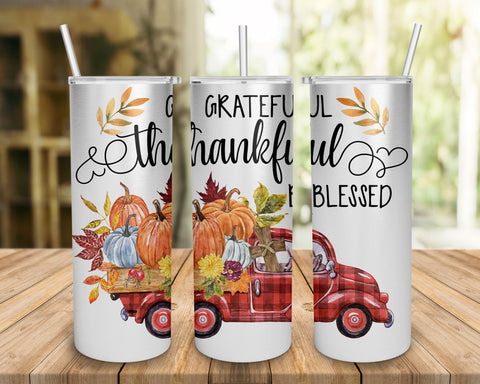 Grateful Thankful Blessed 20 oz Tumbler Wrap, Halloween Pumpkin 20 oz Skinny Tumbler Wrap, Thanksgiving Fall Pumpkin Tumbler Design SVG BOO-design 