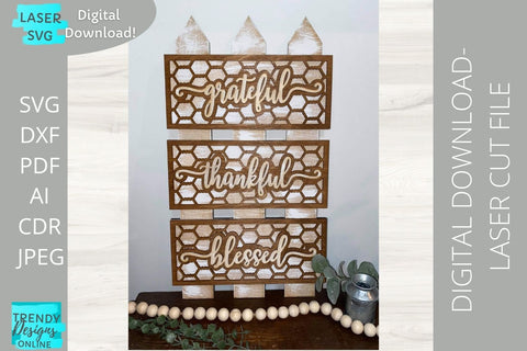 Grateful Thankful Blessed Fence Sign svg, Chicken wire svg SVG Trendy Designs Online 