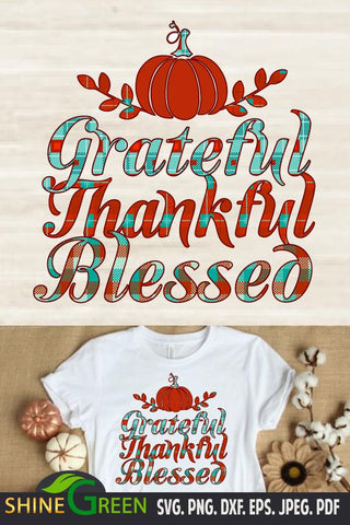 Grateful Thankful Blessed Pumpkin Plaid Fall SVG SVG Shine Green Art 