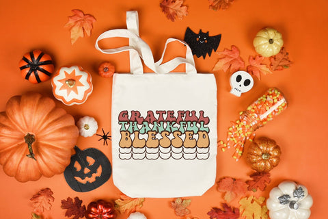 Grateful Thankful Blessed - Retro Thanksgiving PNG Sublimation CraftLabSVG 