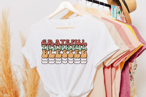 Grateful Thankful Blessed - Retro Thanksgiving PNG Sublimation CraftLabSVG 