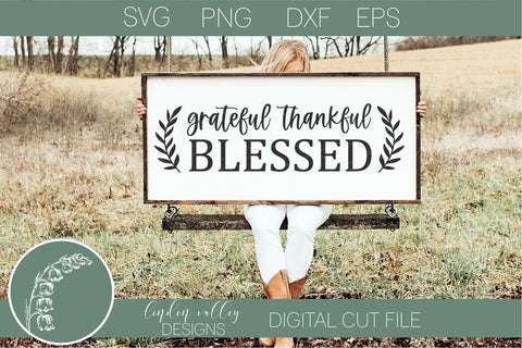 Grateful Thankful Blessed Svg-Farmhouse Quote Svg-Wood Sign Svg SVG Linden Valley Designs 