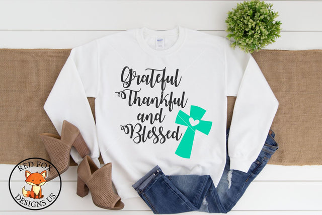 Grateful Thankful Blessed with Cross, Fall SVG PNG DXF SVG RedFoxDesignsUS 