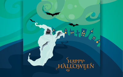 Graveyard and high spooky with lights and ghosts landscape. halloween city landscape scene SVG naemmiah021 