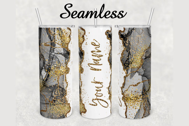 Gray Alcohol Ink Gold Glitter Agate Tumbler sublimation design 20 oz skinny tumbler wrap Sublimation BambinaCreations 