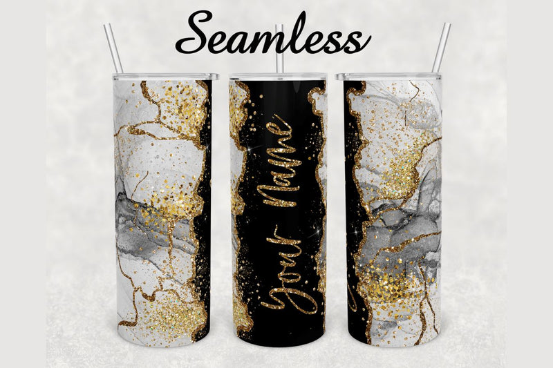 Gray Alcohol Ink Gold Glitter Agate Tumbler sublimation design 20 oz ...