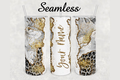 Gray Cheetah Gold Glitter Agate Tumbler sublimation design 20 oz skinny tumbler wrap Sublimation BambinaCreations 