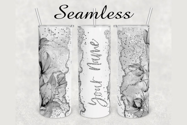 Gray Floral Glitter Marble Tumbler sublimation design 20 oz skinny tumbler wrap Sublimation BambinaCreations 