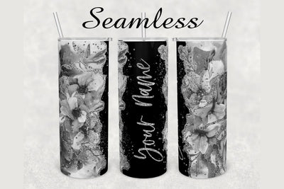 Gray Flower Glitter Marble Tumbler sublimation design 20 oz skinny tumbler wrap Sublimation BambinaCreations 