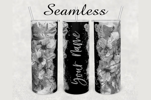 Gray Flower Glitter Marble Tumbler sublimation design 20 oz skinny tumbler wrap Sublimation BambinaCreations 