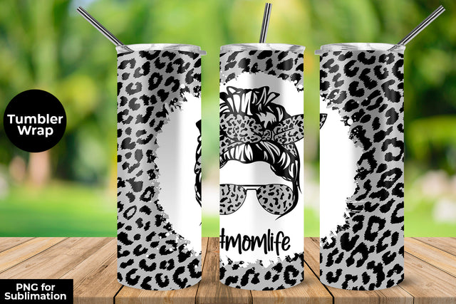 Gray Leopard momlife 20 oz Skinny Tumbler Wrap Sublimation Design Sublimation Sublimatiz Designs 