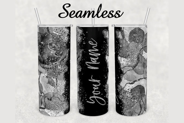 Gray Roses Glitter Marble Tumbler sublimation design 20 oz skinny tumbler wrap Sublimation BambinaCreations 