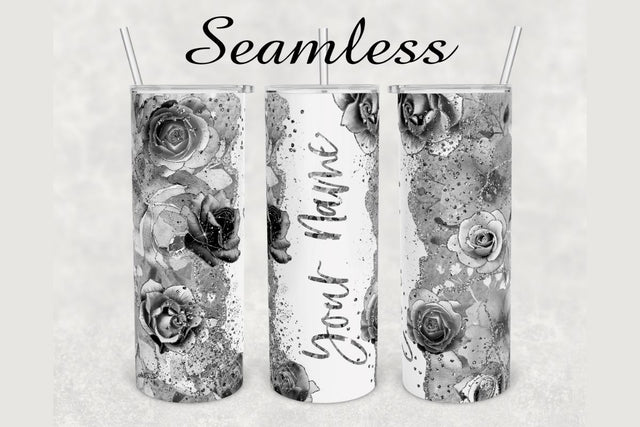 Gray Roses Glitter Marble Tumbler sublimation design 20 oz skinny tumbler wrap Sublimation BambinaCreations 