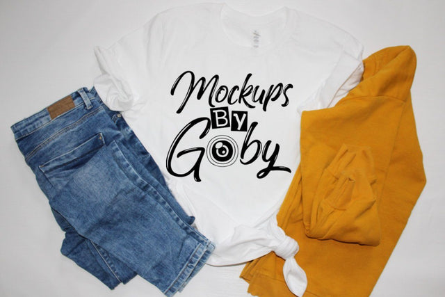 Gray T-shirt Mockups, Jeans Template, Rolled Sleeve, Shirt Mock Up, Bella Canvas 3001 Tshirt,Flat Lays Pictures, Digital,Download Jpg Files Mock Up Photo ArtStudio 