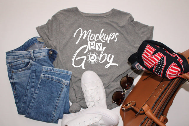 Gray T-shirt Mockups, Jeans Template, Rolled Sleeve, Shirt Mock Up, Bella Canvas 3001 Tshirt,Flat Lays Pictures, Digital,Download Jpg Files Mock Up Photo ArtStudio 