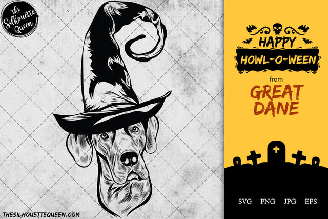 Great Dane dog svg portrait clipart vector graphic art Witch hat Halloween dog Cricut cut file cuttable design SVG Loveleen Kaur 