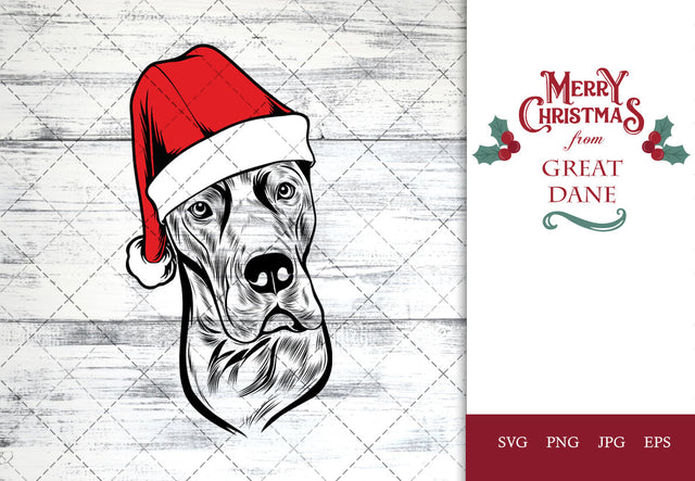 Great Dane dog svg portrait clipart vector graphic art Xmas hat Christmas dog Cricut cut file cuttable design SVG Loveleen Kaur 
