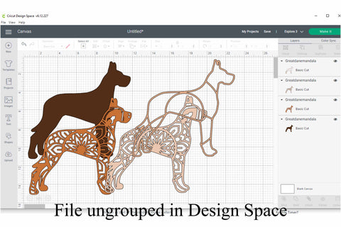 Great Dane Layered Mandala SVG - 4 Layers SVG Digital Honeybee 